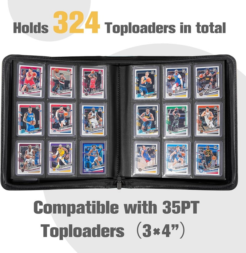 Procase Top Loader Binder, 9 Pocket Holds 324 Toploaders, Waterproof PU Leather with Non-PVC Pockets for Trading Cards or Sports Cards, Compatible with TCG, MTG in 3"x4" Toploader -Lightblue - Image 2